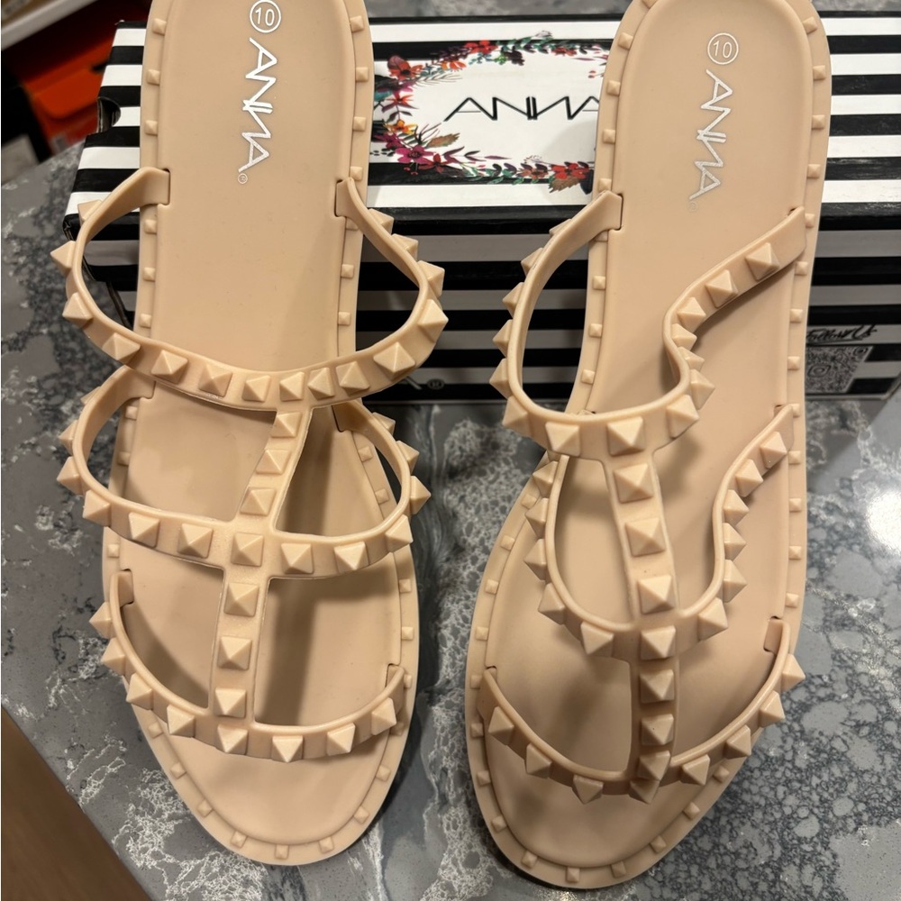 Anna Beige Studded Sandals